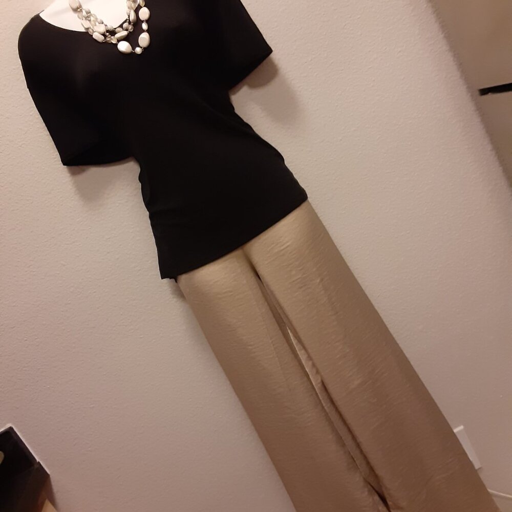 Pants or Pajamas Pj's * Tan Satin w/Slits on Legs * 2 On-Seam Pockets * XL * EUC